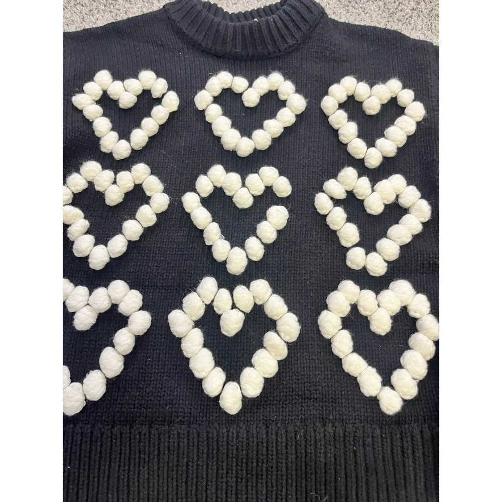 ENGLISH FACTORY Black Sweater Heart Applique Mock Neck Long Sleeve Women's Med - Picture 3 of 9